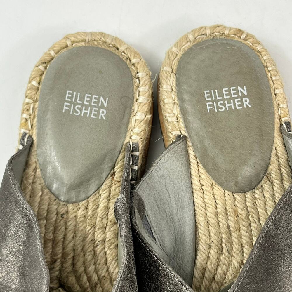 Eileen Fisher Milly Womens Sz 8.5Metallic Gray Suede Espadrille Slide Sandals - Picture 9 of 12